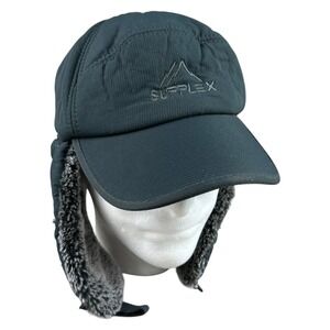 Supplex Winter Trapper Hat Ear Flap Bomber Cap Faux Fur Lined Dark Gray Hiking